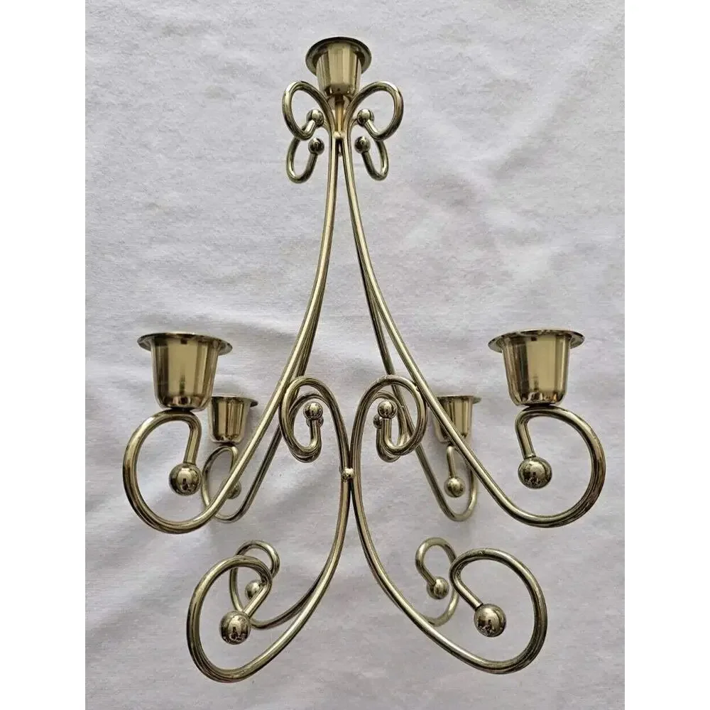 Vintage Home Interiors MCM Brass Plated Candle Holder Candelabra Centerpiece